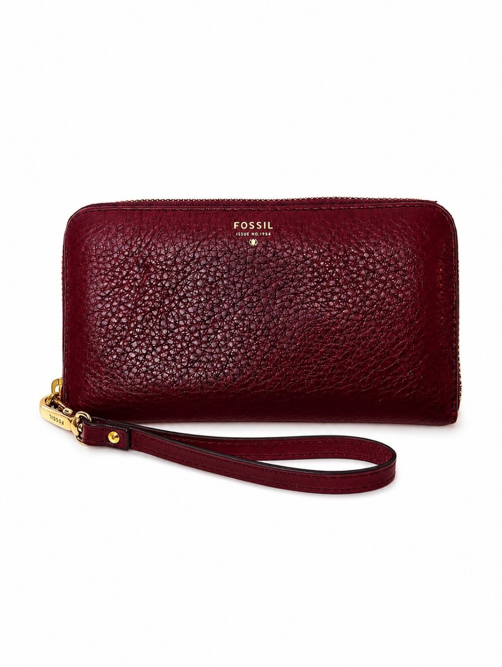 Fossil Wristlet Wallet Genuine Leather Pebbled Burgundy Wine Red